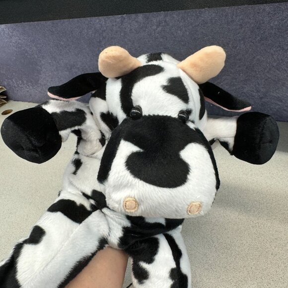 Mary Meyer Stuffed Black & White Cow w/ Spots Hand Puppet Plush Toy 12" Soft - Picture 8 of 10